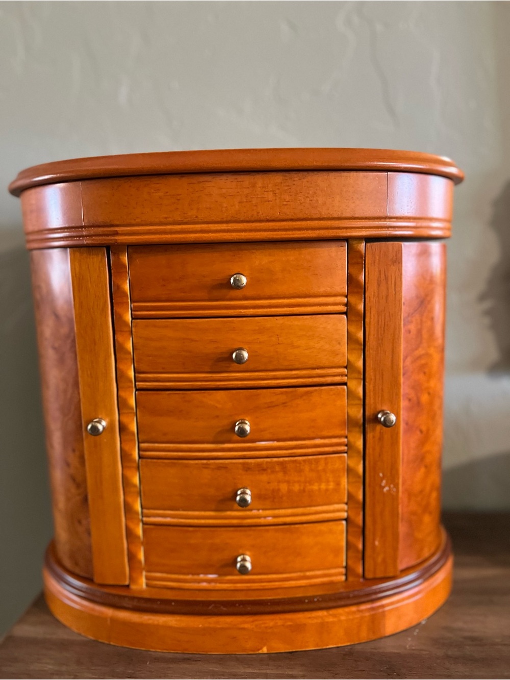 Mele & Co Trinity Wooden Jewelry Box Burlwood Walnut Finish